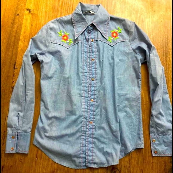 Vintage 7s Chambray Embroidered Shirt 